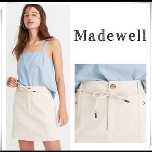 Madewell Capital A-Line Denim Mini Skirt with Belt in Vanilla Ivory